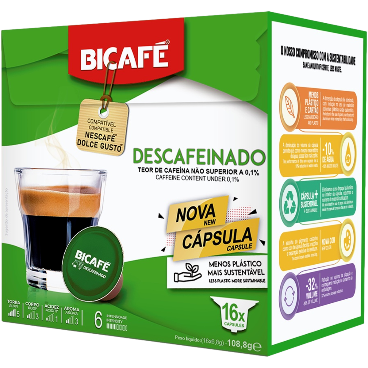 Cápsulas Compatibles Dolce Gusto Descafeinado Café Bicafé 16 Un